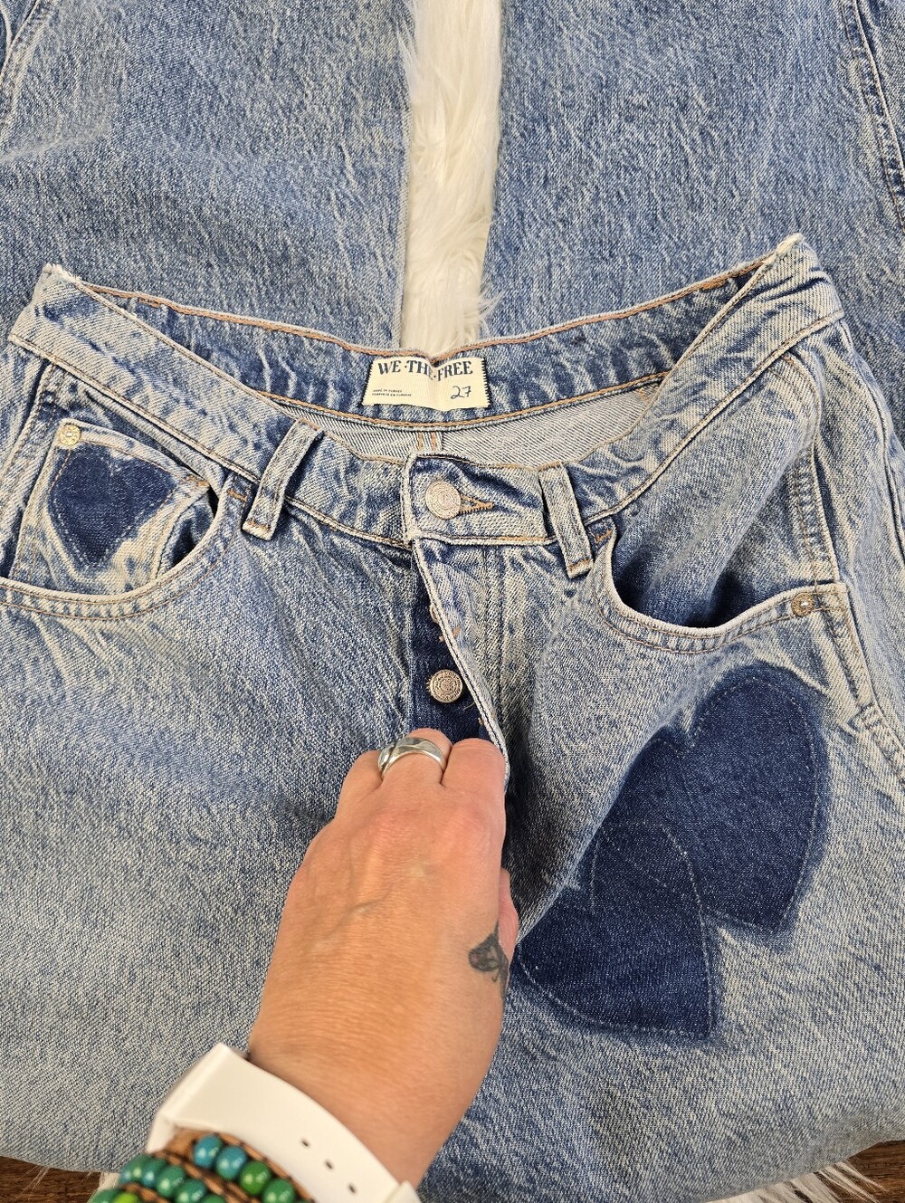 Free People We The Free People Heart Shadow  Barrel Good Luck Jeans 27 - Picture 10 of 14